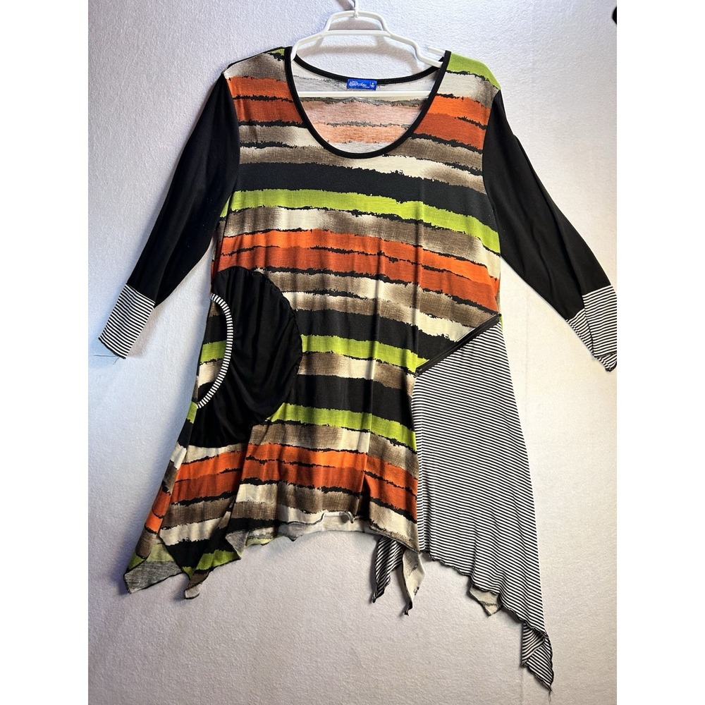 Aster Women's Whimsical M TunicTop Multicolor/Fall 3/4 Sleeve Round Neck Pockets